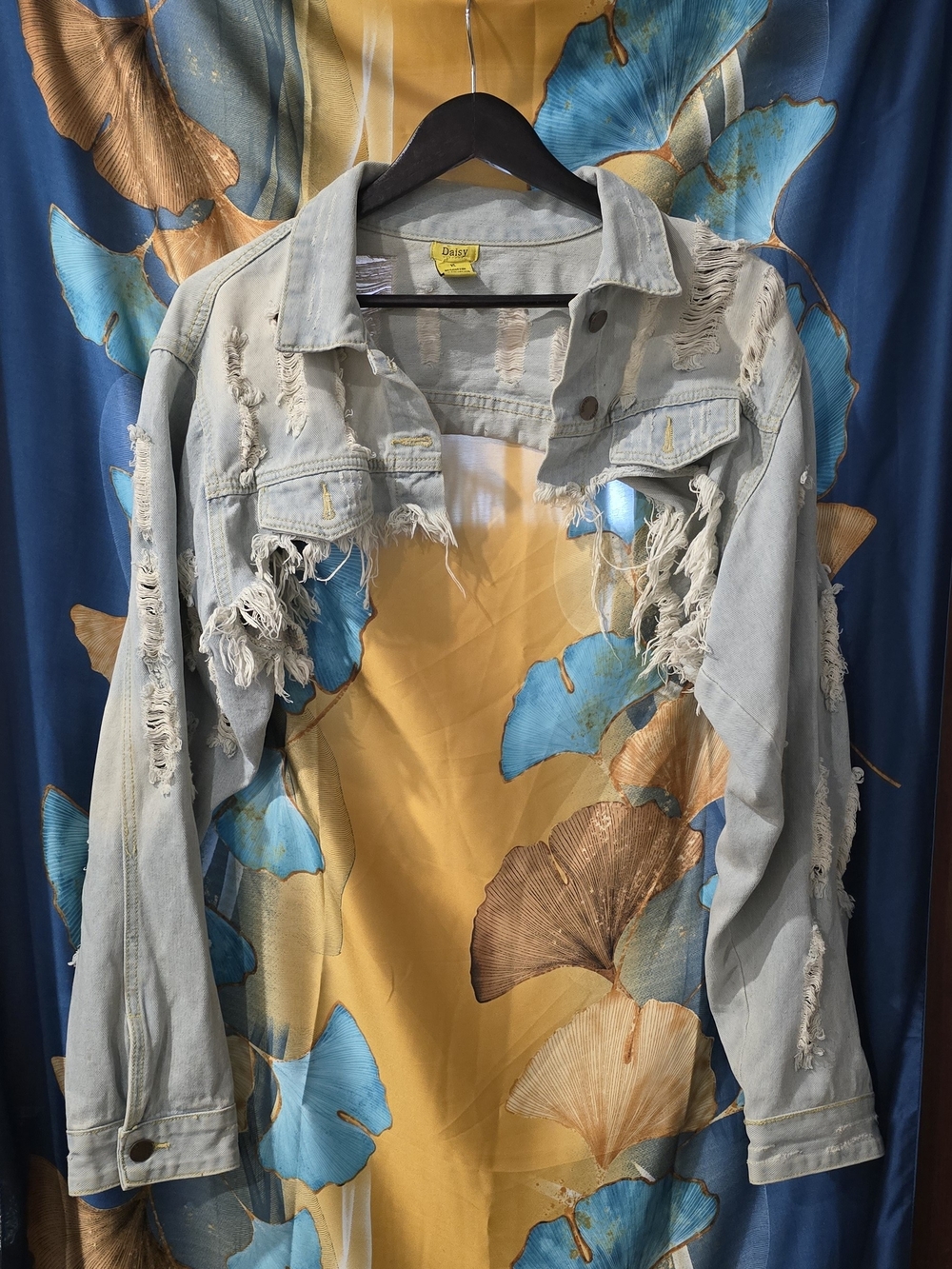 Daisy Distressed Cropped Light Blue Denim Jacket